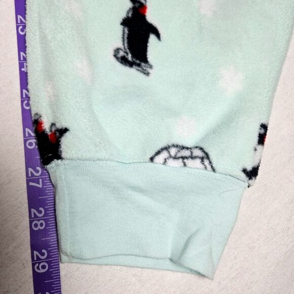 Nick & Nora Mint Green Polka-dots & Winter Penguins One Piece Zip Front Pajamas - Picture 9 of 15